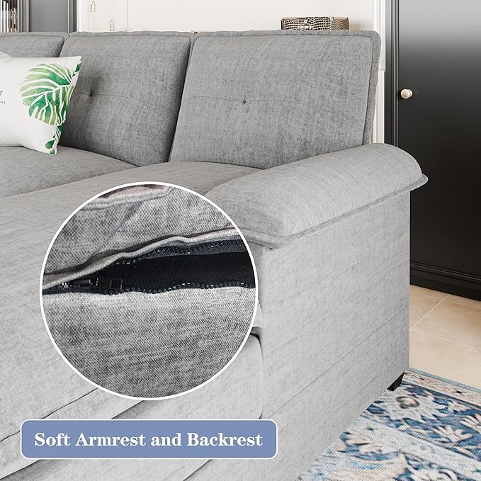 110 Sectional Couches for Living RoomU Shaped Big Sofa Couch with Double ChaiseModern 4 Seat Modular Sofa Couches with Thick Cushion &amp Soft BackrestNew Grey