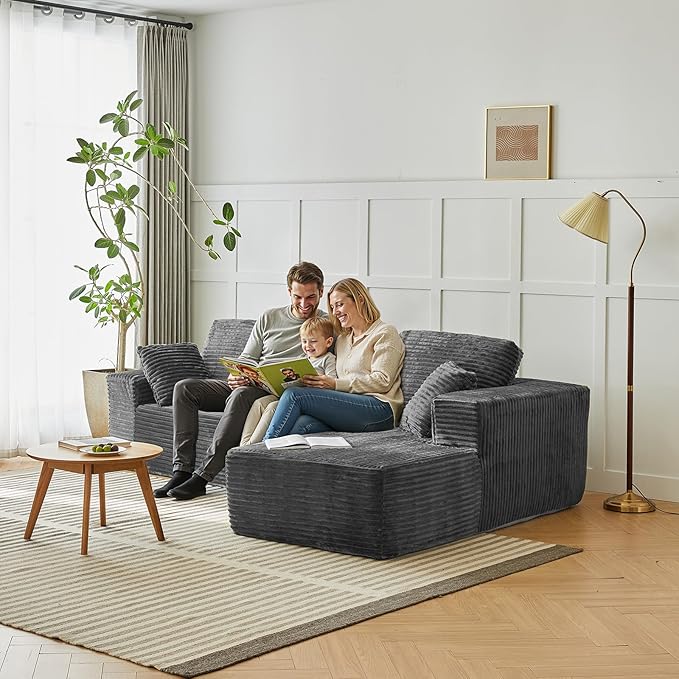 104 Cloud Modular Sectional Couch Comfort L Shaped Sofa with Deep Seat Modern Upholstered Couches for Living Room Bedroom No Assembly Required Grey (Plush Corduroy)