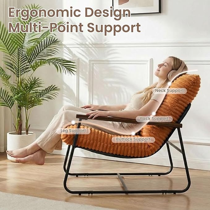 HOMPUS Modern Accent Chair Set of 2 Cozy Sling Accent Chair Living Room Chairs with Upholstered Soft Cushion &amp Metal Frame Comfy Reading Chair for Living Room Balcony Easy Assembly Brown