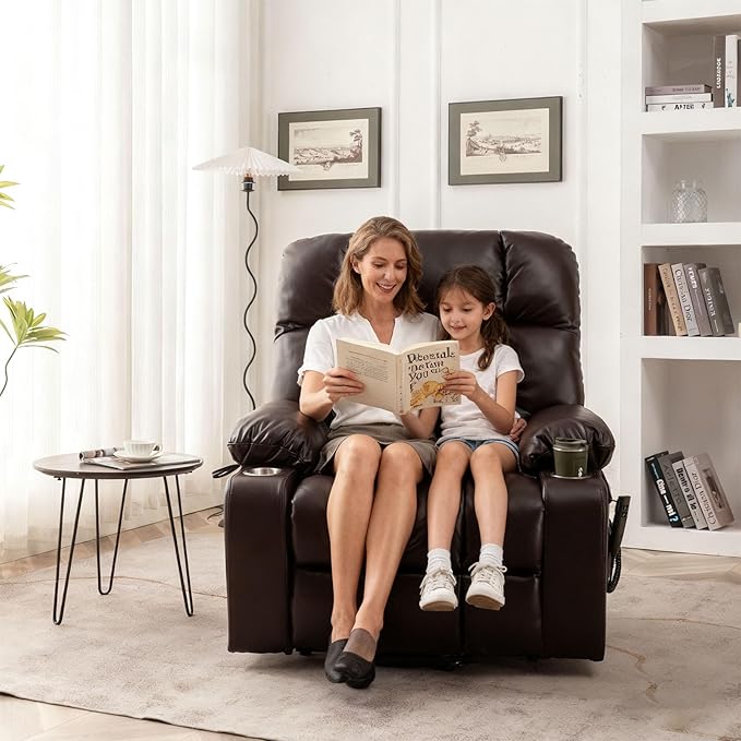 Oversized Power Lift Recliner Chair for Adult Elderly Dual Motor Lay Flat Electric Recliner with Massage &amp Heat 25.5 Wide Seat Big Tall Recliners for Living Room PU Brown