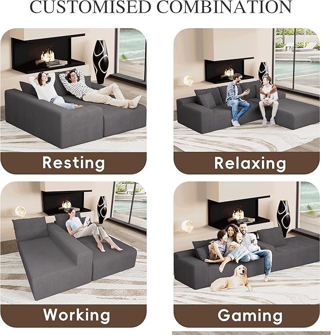 105 Convertible Sectional Couch with L-Shape Chaise Modern Modular Sofa with Deep Seat 3-Seater Comfy Cloud Couches for Living Room Bedroom No Assembly Required Dark Grey
