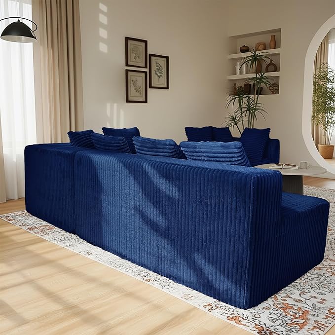 Cloud U-Shaped Sectional Couch130 Modular Boneless Couch for Living RoomModern 4 Seat Corduroy Sofa with ChaiseDeep SeatNo Assembly Required (Blue)