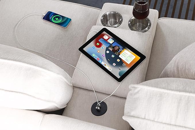 Ball &amp Cast 127 L-Shaped Sectional Couches for Living Room with Movable Ottoman2 Cup Holders &amp USB Ports7 Seat Chenille Upholstered Sofa W/6 Throw Pillows &amp Hidden Storage BoxDIY Combi