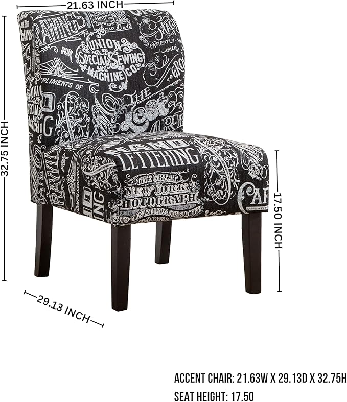 Roundhill Furniture Capa Print Fabric Armless Contemporary Accent Chair Chalkboard Shadow