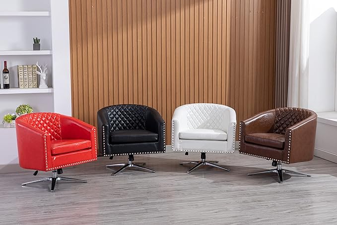 Swivel Barrel Chair Living Room Chair with Nailheads and Metal Base