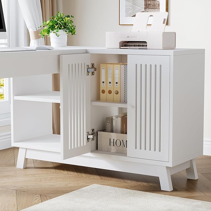 Tribesigns L-Shaped Desk with Storage Cabinet 57-Inch Wood Corner Workstation Home Office Computer Desk Study Writing Table (White)