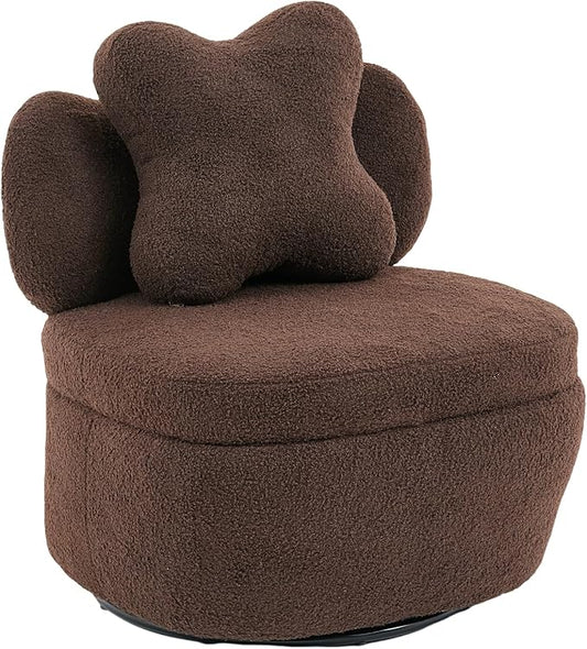 GarveeHome Teddy Velvet Swivel Accent Chair with Storage 360° Rotating Barrel Chair with Star Pillow Upholstered Comfy Single Sofa Chair for Living Room Bedroom Small Spaces Coffee
