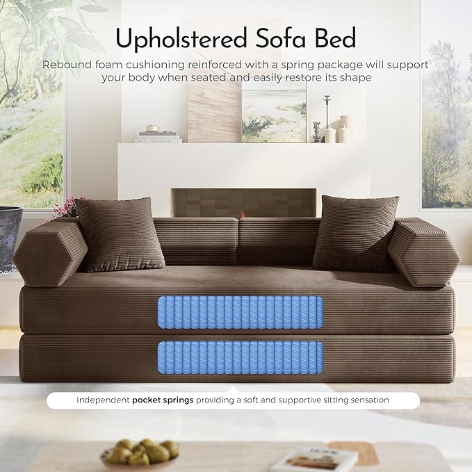 Convertible Modular Sleeper Sofa Bed Mid Century Modern Decor Love Seat Memory Foam Couches Sleeper Sofa Bed for Living Room Solid &amp Easy to Install Cloud Couch (Brown1)