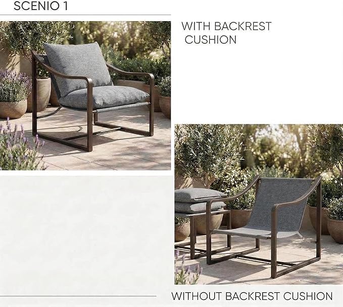 IDEALHOUSE Modern Sling Accent Chair Comfy Fabric Living Room Chairs with Heavy Duty Metal Frame Lounge Reading Armchair for Living Room Bedroom Easy Assembly Grey