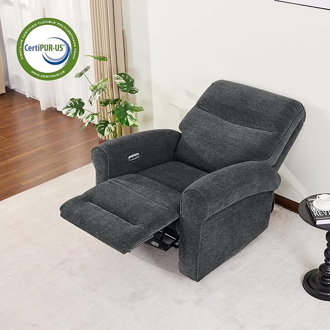 MCombo Power Wall Hugger Recliner Chair for Small Space RV Living Room USB &amp USB-C Charging Ports Modern Rolled Arm Recliner PR630 (Dark Grey Medium)