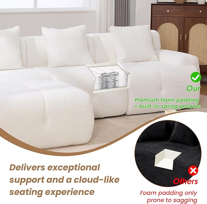 104.3 Modular Sectional SofaModern L-Shaped Couch with Movable Ottoman &amp Deep SeatFuzzy FabricNo AssemblyBoneless Couch for Living Room