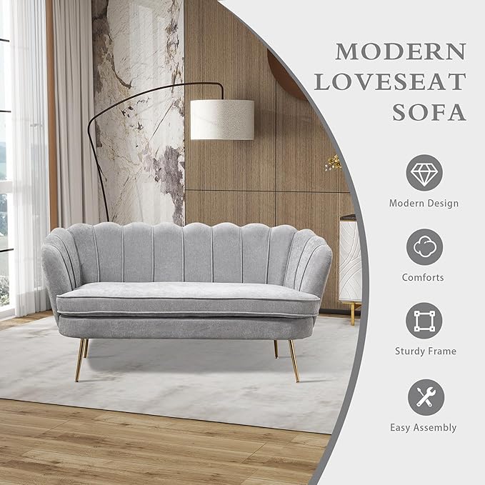 Chifee &amp Vingol Upholstered Small Loveseat for Small Space with Golden LegsLight Grey
