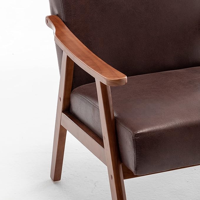 Accent Chair with Microfiber Upholstery and Solid Wood Frame Classic Mid-Century Modern Living Room Furniture for Extra Seating Dark Brown