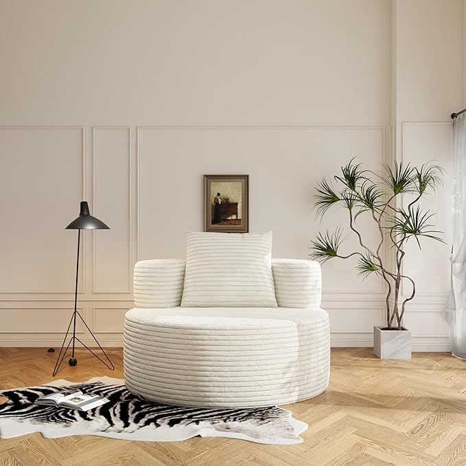 37.4 Boneless Round Chair Oversized Chaise Lounge Cloud Chair Indoor Upholstered Corduroy Deep Seat Sofa Accent Chair No Assembly Required for Living Room Bedroom Apartment