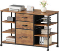 Mobile File CabinetLateral Filing Cabinet with 3 Fabric DrawersRolling Printer Stand with 4 Open Storage Shelf for Home OfficeRustic Brown