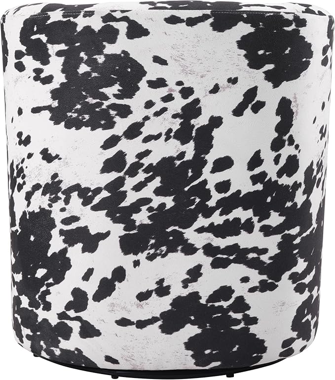 OSP Home Furnishings Lucia Modern Barrel Swivel Accent Chair Black Cow Print Fabric