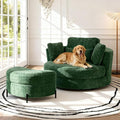 Aoiy &amp Wifon 50'' W Oversized Swivel Barrel Chair with Storage Ottoman Green Round Accent Chair with Half Moon Ottoman for Living Room Deep Seat &amp Extra Wide Chenille