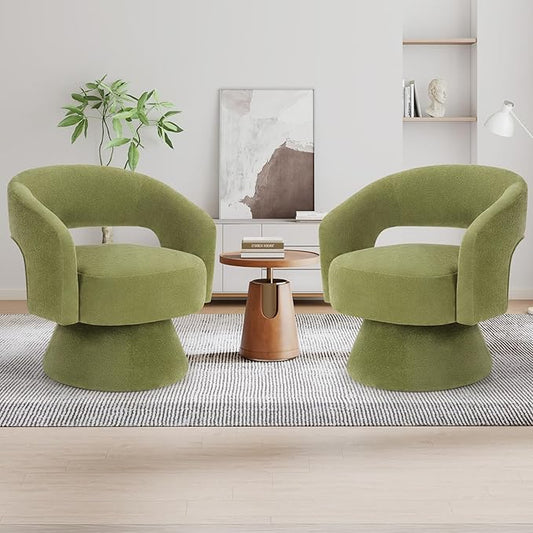 INZOY Swivel Barrel Chair Set of 2 Swivel Accent Chair with Thickened Soft Cushion Modern Chair with Velvet Comfy Round Accent Chair for Living Room Bedroom Green
