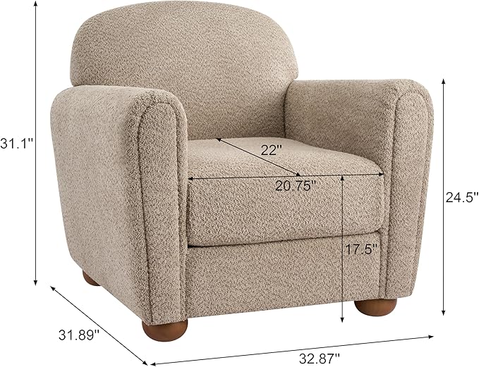 Christopher Knight Home Peysz Modern Accent Chair Boucle Upholstered Armchair with Rounded Wooden Legs Comfortable Single Sofa Soft Cushion Seating Lounge Chair Indoor Light Brown