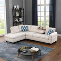 Ball &amp Cast 98 L Shaped Sectional Couch with Chaise Linen Upholstered Modular Sectional Sofa with Pillows and Cup Holders5 Seater Comfy SofaNailhead Trim Designfor Living RoomApartmentBeige