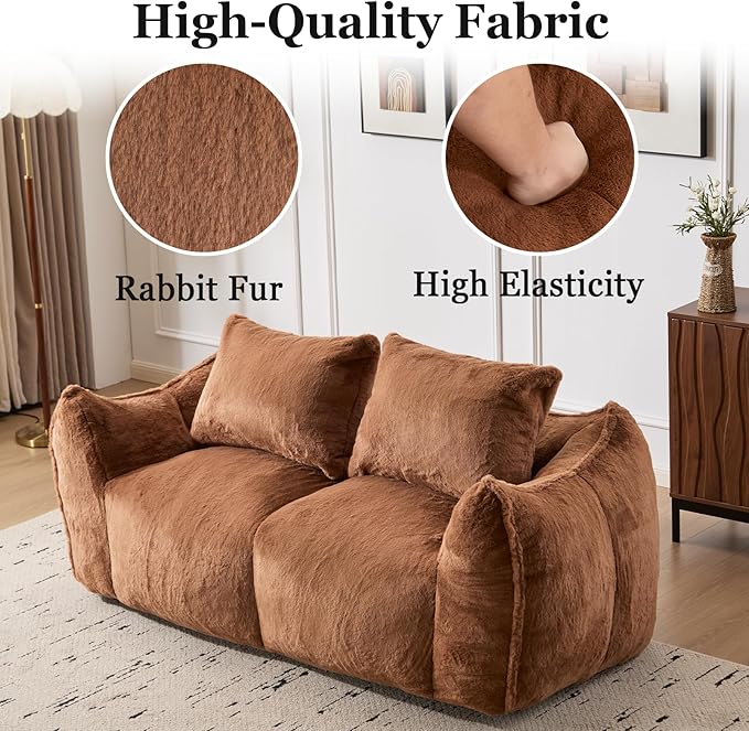 75 Inch Loveseat Bean Bag Couch for Adults Oversized Compressed Boneless Sofa Couch in a Box for Living Room Bedroom Apartment Soft FluffyNo Assembly (Brown)