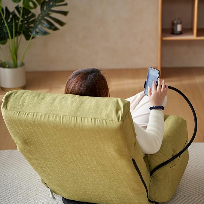 Gwen Upholstered 360° Swivel Chair Lounge Chair with Adjustable Backrest/Headrest Metal Frame Living Room Lounge Sofa and Phone Holder Comfy Bean Bag Chair Green
