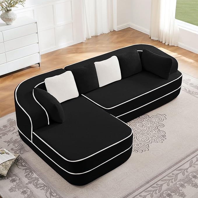 105.9 Modular Sectional Couch Sofa for Living RoomHigh Density Sponge Boneless Sofa with Left ChaiseL-Shaped Cloud Couch with Soft Teddy FabricNo Assembly RequiredBlack