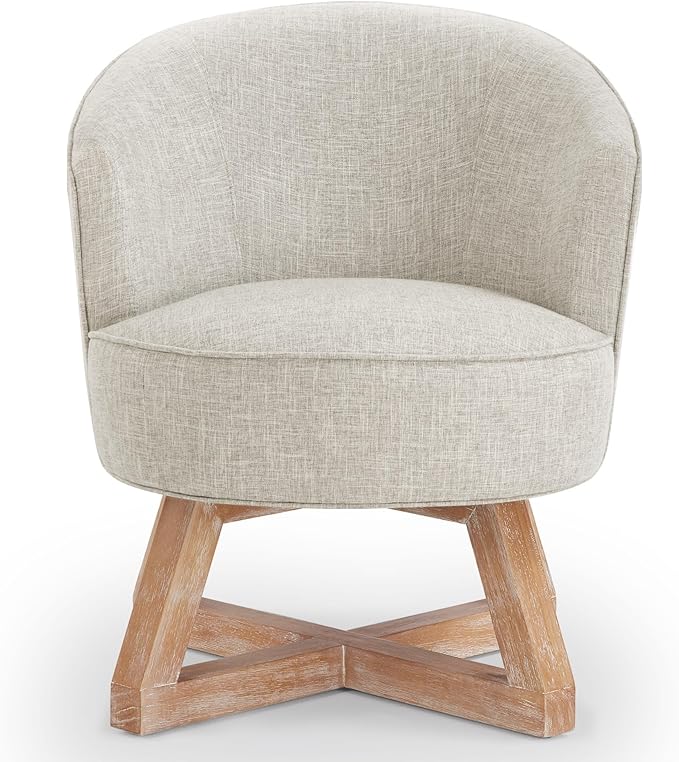 Ball &amp Cast Classic Swivel Chair with Cross-Shaped Wooden BaseLinen Upholstered Accent Chairs360 Degree Comfy Lounge Chair W/Solid Wood LegsSingle Sofa Seatingfor Living RoomOfficeLight Gray