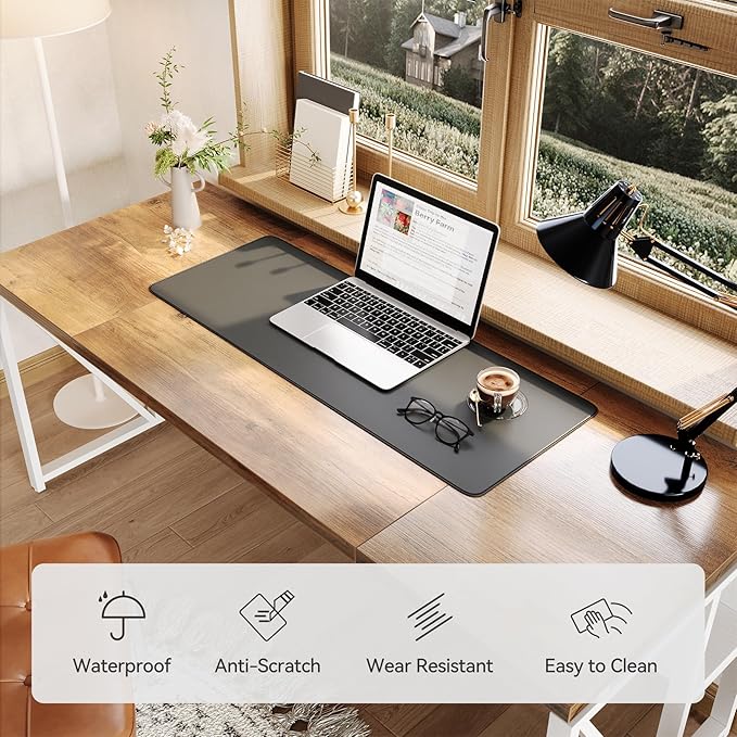 LITTLE TREE 63-Inch Executive Office Desk Large Computer Desk with Storage Shelf Executive Desk with Metal Frame Thickened Desktop Study Writing Desk Work Station for Home Office Rustic + White