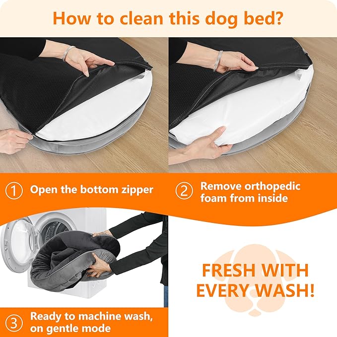 Dwanton Orthopedic Dog Bed for Large Dogs with Gel Memory Foam Waterproof Dog Sofa Washable Pet Bed with Four Sided Bolster Cushion Removable Cover &amp Non-Slip Bottom 38 Dark Gray