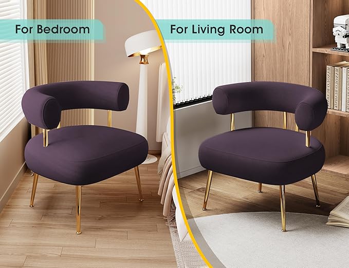 Modern Accent Chair Round Upholstered Barrel Armchair for Small Spaces Fluffy Side Corner Sherpa Sofa Chair for Living Room Bedroom（Purple）