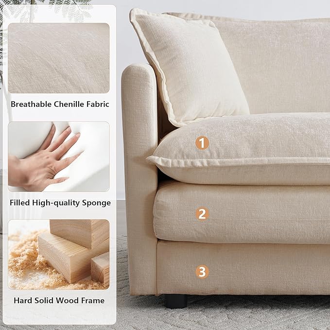 mikibama Luxury Oversized 3 Piece Sofa Set 2 Pieces of 2 Seater and 1 Piece of 3 Seater Sofa Modern Chenille Comfy Cloud Couches Set with 13 Pillow for Living Room Office Light Coffee