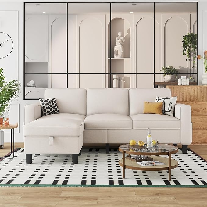 Sectional and Sofa Couches for Living Room Living Room Furniture 3 Seats Sofas with Movable Storage Function Ottoman Small Sofas for Bedroom Apartment or Office