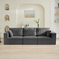 115'' Comfy Boneless Couch Upholstered Deep Seat Modular Cloud Sofa No Assembly Corduroy Compression 3 Seater Sofa Couch for Living Room Grey
