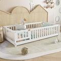 Twin Floor Bed with Slats Fence and Door Twin Size Montessori Floor Bed for Kids Girls Boys Easy Assemble Montessori Bed Frame(Twin White)