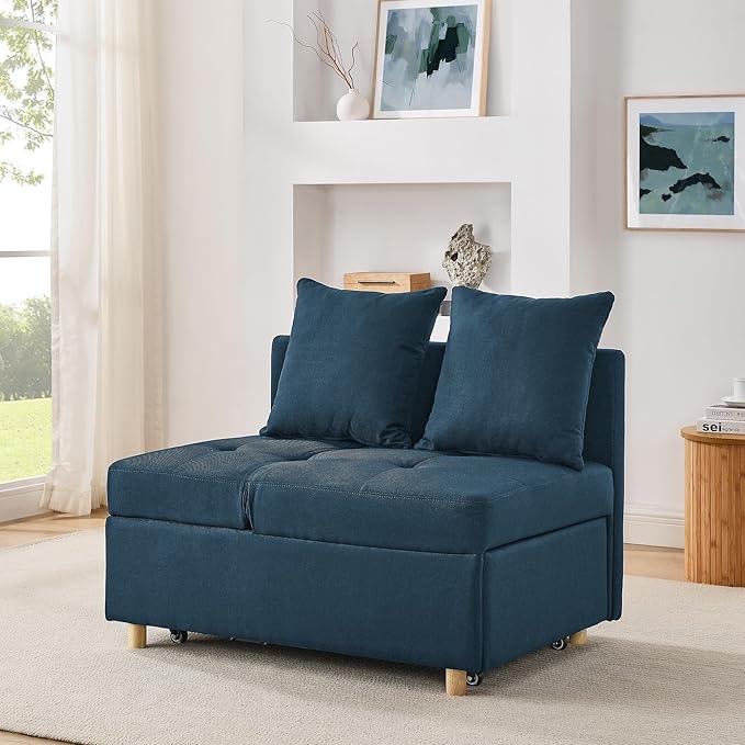 69.7 Convertible Sleeper Chair with Pull Out Bed Modern 3 in 1Comfy Single Reclining Sofa Recliner Futon Armchair with Adjustable Backrest Bed Chair for Bedroom Living Room Indoor Lounge.Blue