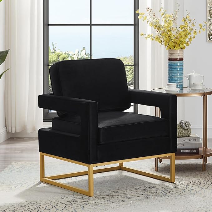 Accent Chair for Living Room Chairs Mid Century Modern Chair Lazy Chair Upholstered Lounge Arm Chair Reading Chair with with Gold Metal Base for Bedroom Apartment Office Studio Waiting Room