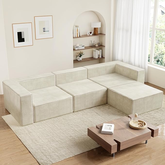 DONICK Premium Modern Modular Sectional Comfy Cloud Couch Corduroy Sofa with Deep Seat Upholstered Couches DIY Combination No Assembly Required for Living Room Bedroom Beige Armless