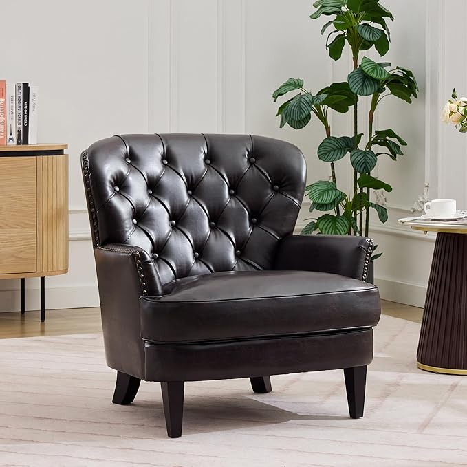 Merax Modern Accent Chair Upholstered Living Room Armchair Comfy Reading Chair Mid Century Chair for Living Room Bedroom Black
