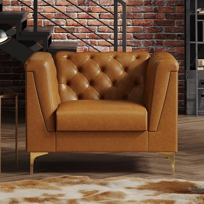 40 Mid-Century Modern Sofa ChairAccent Chair with Deep Seat with Armrests Easy Installation Comfy Armchair for Living Room Apartment Brown