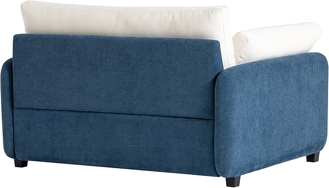 Merax Oversized Single Sofa Chair with Wide and Deep Seat Blue Chenille Accent Chair with Color Blocking Modern Upholstered Comfy Armchair with Pillows for Living Room Apartment and Bedroom