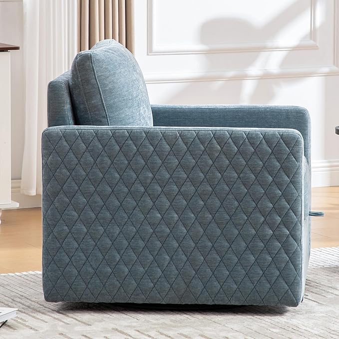 Swivel Accent Chair Set of 2 Modern Swivel Barrel Chair with Hidden Storage 360 Degree Comfy Square Accent Barrel Chair Upholstered Sofa Armchair for Living RoomBedroomChenille Blue