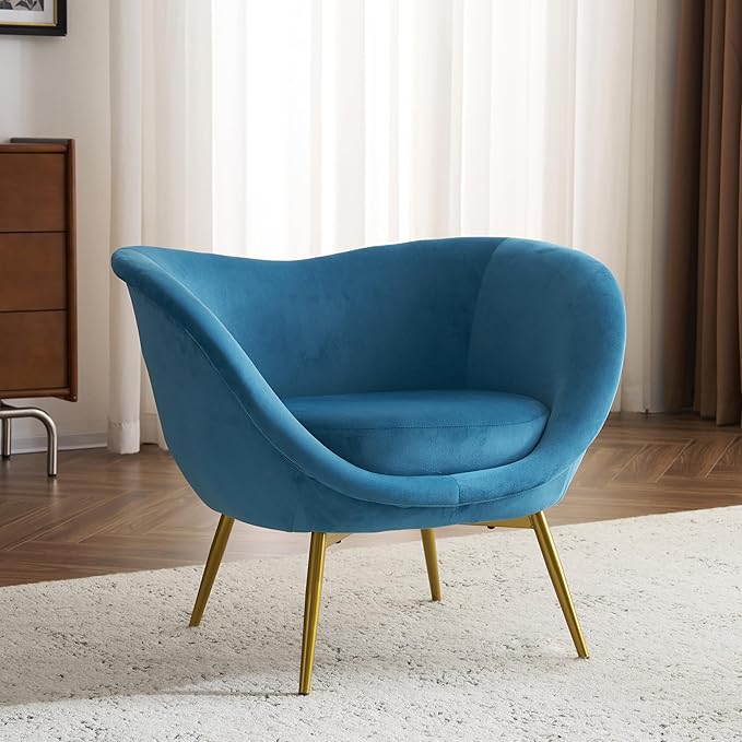 Modern Accent Chair for Living Room Lounge Chair for Bedroom with Gold Metal Legs Vanity Chair for Makeup Room Velvet Teal