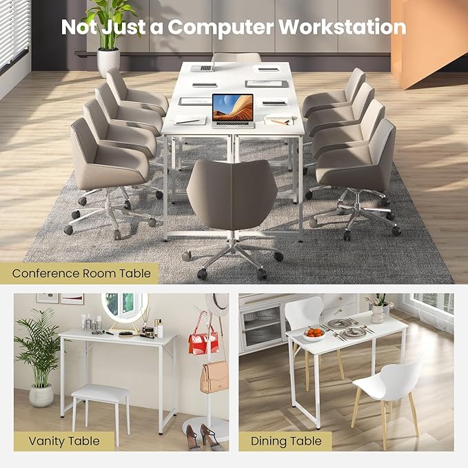 Giantex 40-Inch White Computer Desk Home Office Desk with Heavy-Duty Metal Frame Modern Simple Gaming Table PC Workstation Versatile Small Desk for Bedroom Small Spaces