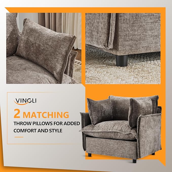VINGLI 34 Oversized Accent Chair Reading Chair Upholstered Armchair Soft Chenille Fabric Living Room Chairs Sofa for Adults Bedroom Home Office Play Room