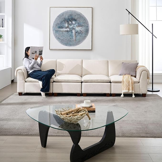 119 Inches Cloud Modular Sectional Sofa 4 Seater Chenille Fabric Couch Modern Convertible Comfortable Sofa Couch for Living Room White