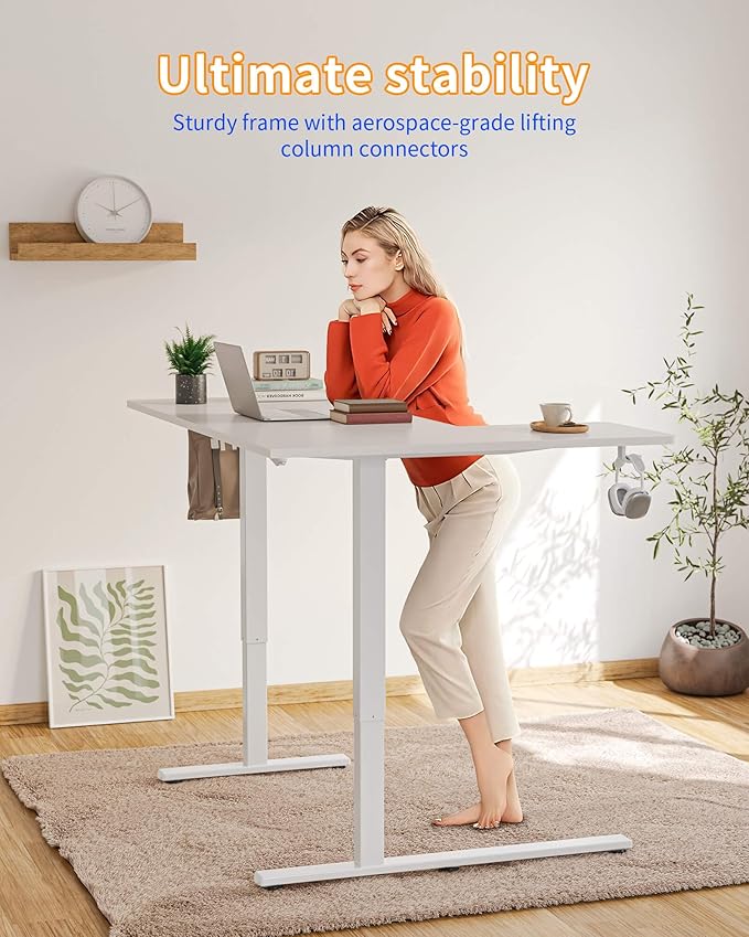 YIHAYO Reversiable L-Shaped Electric Standing Desk 59 Inches Stand Up Corner Desk Sit and Stand Up for Work Office Home Ergonomic Rising Computer Table with Splice Board White