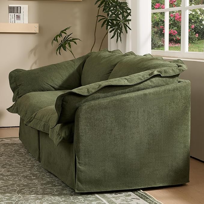 81'' Retro Sofa Couch with Storage 2-Seater Cozy Sofa for Living Room French Country Couch with Removable Washable Cover Green