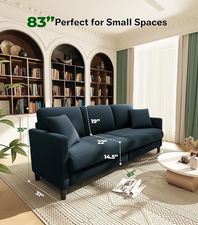 83 Couches for Living Room Comfy Sofas for Living Room Teddy Sofa Couch Tool-Free Setup Loveseat Sofa All-Wood Love Seat Couches Small Couch 2 Pillows Included Blue Grey