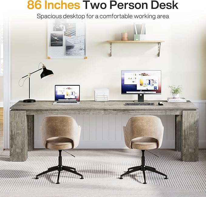 Tribesigns 86-Inch Wood Two-Person Office Desk Modern Double Computer Desk Extra Long Workstation Table for Home Office